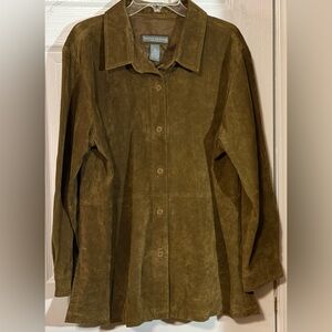 Jessica Holbrook Brown Suede Leather Jacket Women’s 1X Button Front